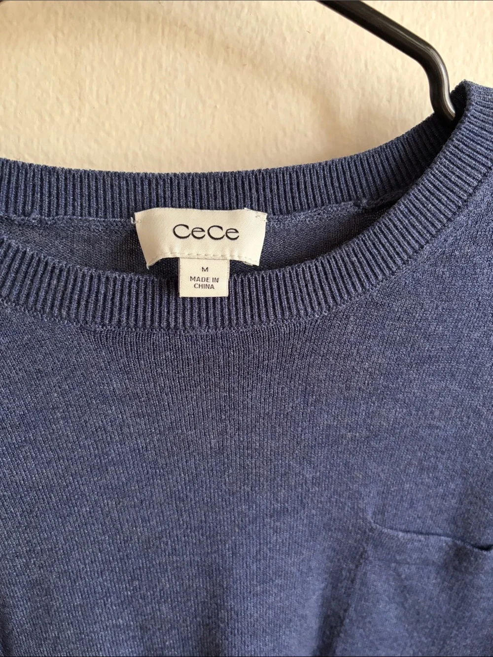 CeCe Navy Pocket Crewneck Short Sleeve Top